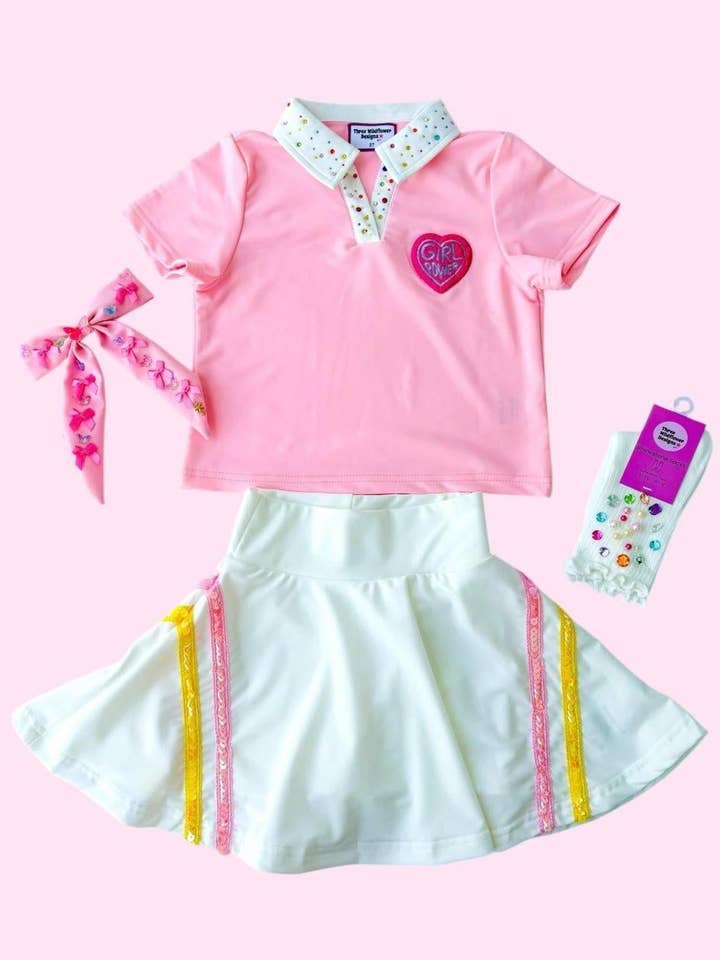 Conjunto de top atlético e skort Girl Power por atacado de Three Wildflower Designs