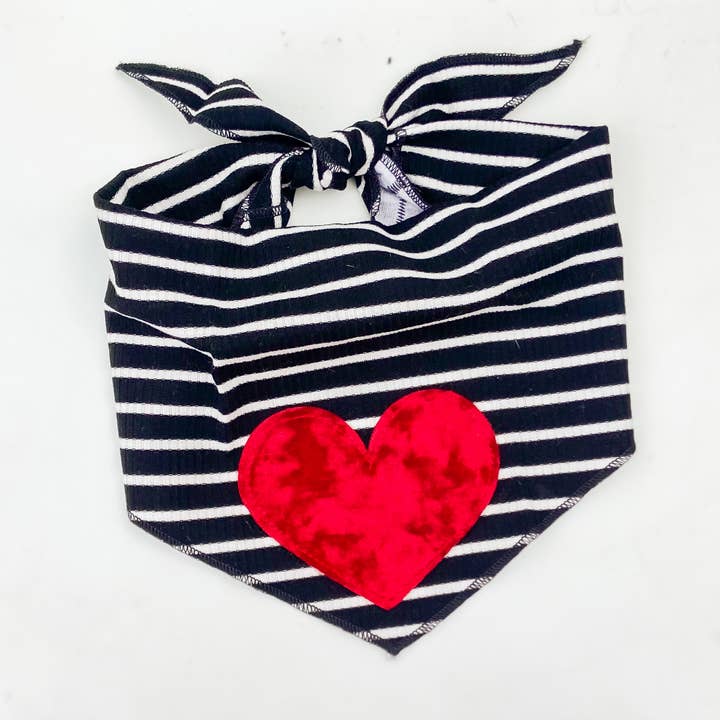 Up-cycled True Love red velvet dog valentine bandana for wholesale by doggish