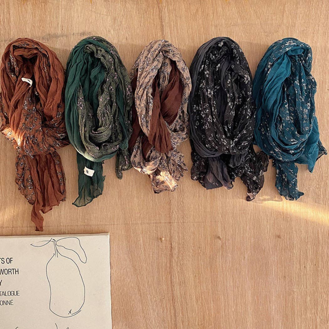 Funkyrel® Atzbranding Limited - Wholesale Scarf - Women's - Scarvii - Lightweight Floral Pattern Ruched Scarf2