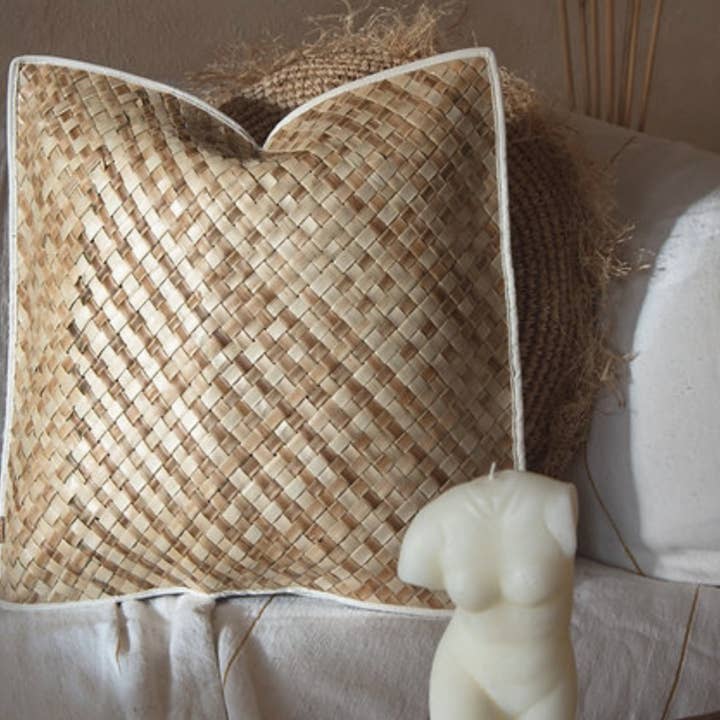 Moanna Collective - Wholesale Throw Pillow Cover - Lattice Boho & Natural Grass Throw Pillow Cover
