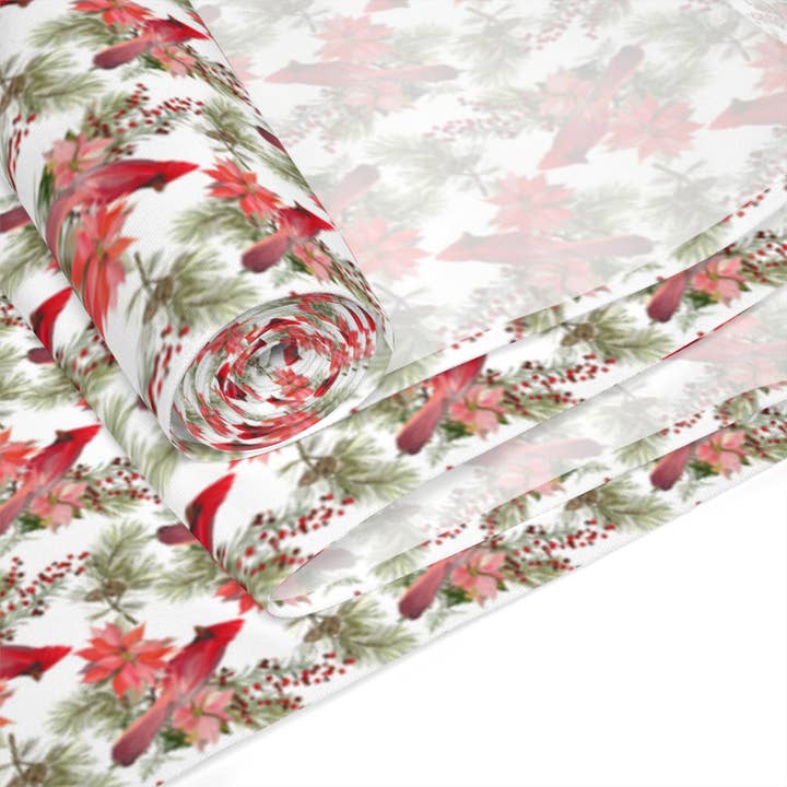 White Crimson Cardinal Christmas & Winter Wedding Table Runner for wholesale on Faire