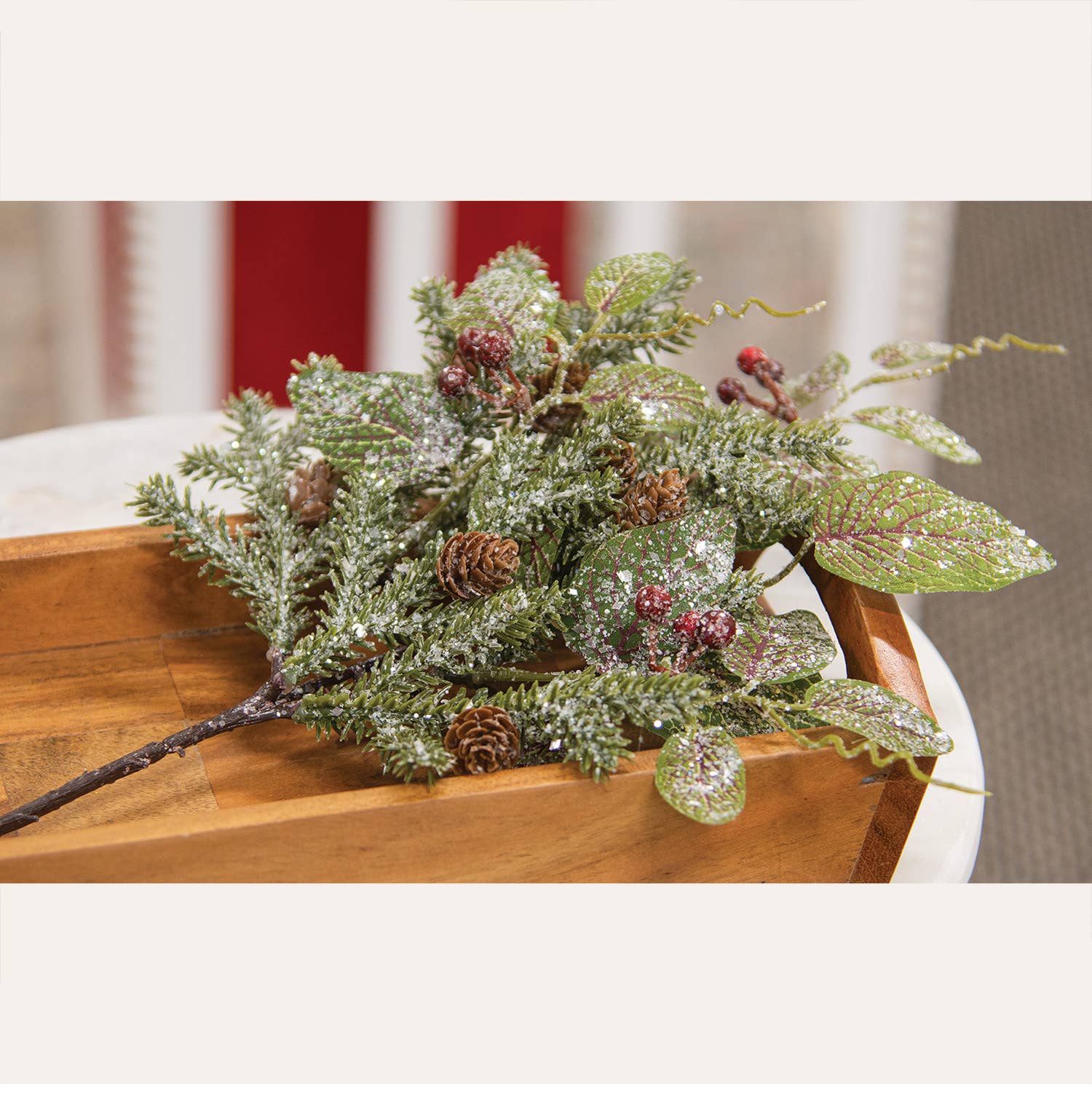 Saybrook Lane - Wholesale Christmas Decoration - Snowy Fittonia, Pine & Berries Pick, 15"1