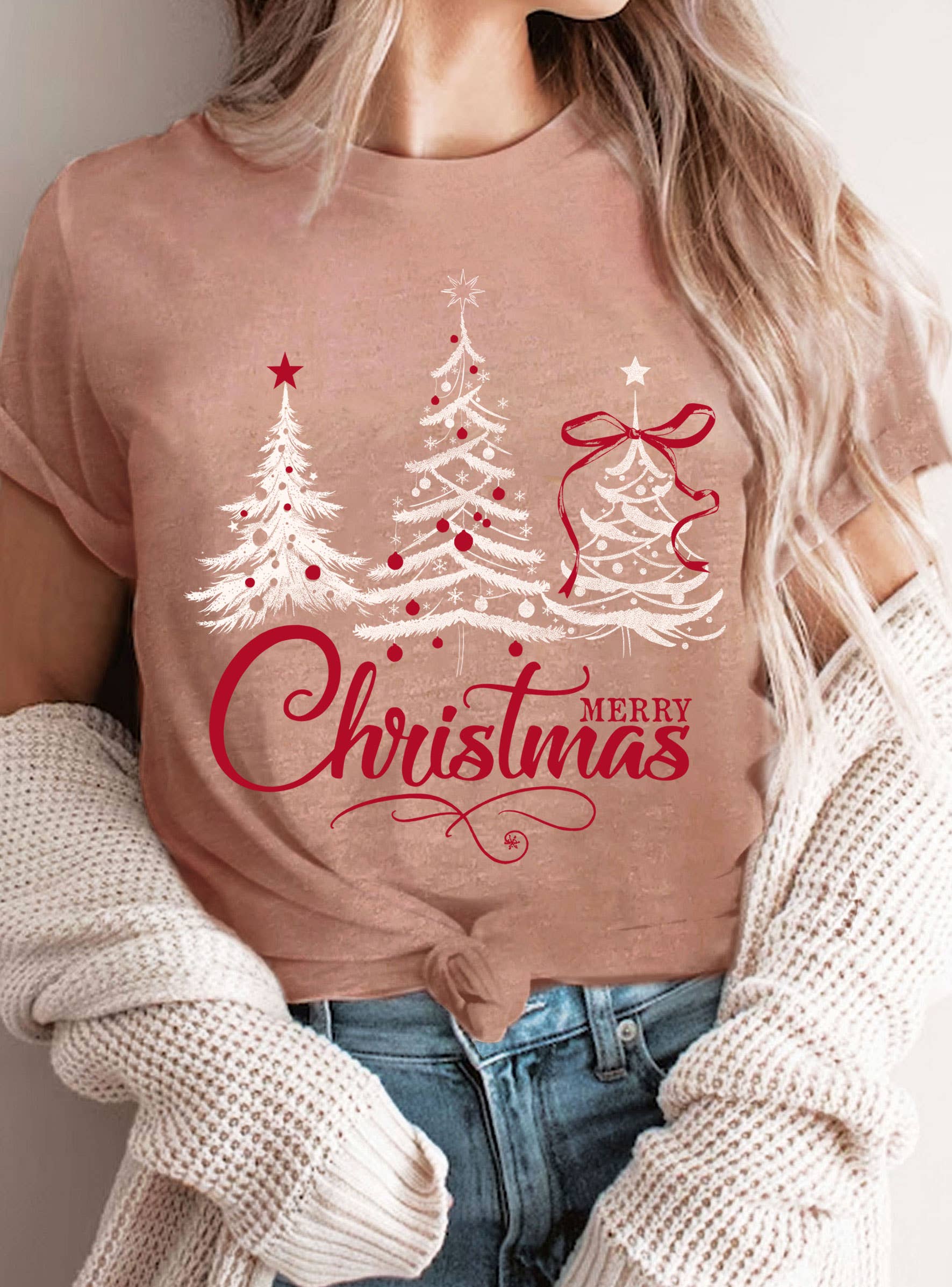 Rustee Clothing – Großhandel T-Shirt mit Siebdruck – Unisex – T-SHIRTS MIT FRÖHLICHER WEIHNACHTSBAUM-LICHTGRAFIK4