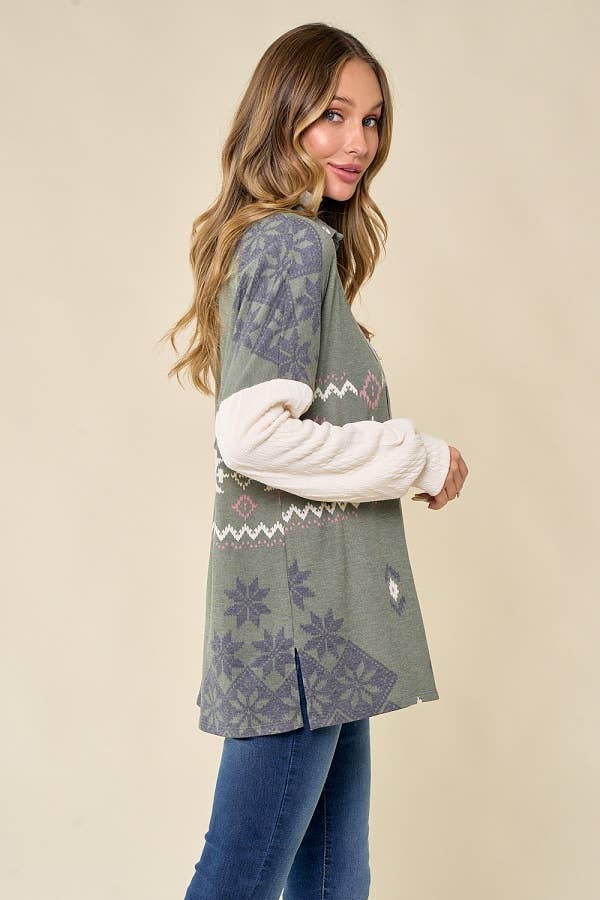 lovely melody - Wholesale Shirt Jacket/Shacket - Women's - LMT3653-Snowflake shacket Print3