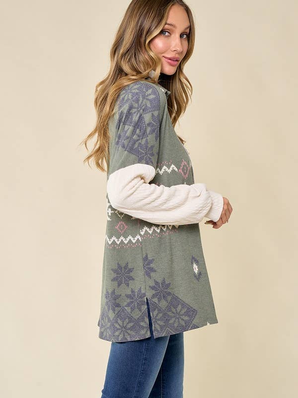 lovely melody - Wholesale Shirt Jacket/Shacket - Women's - LMT3653-Snowflake shacket Print3