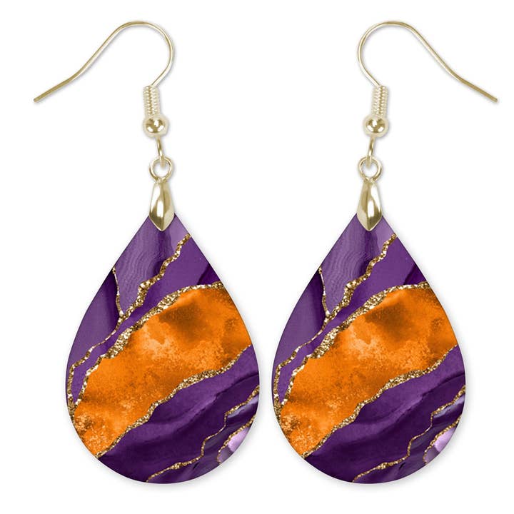 Purple and Orange Dangle Earrings for wholesale by The Painted Pug