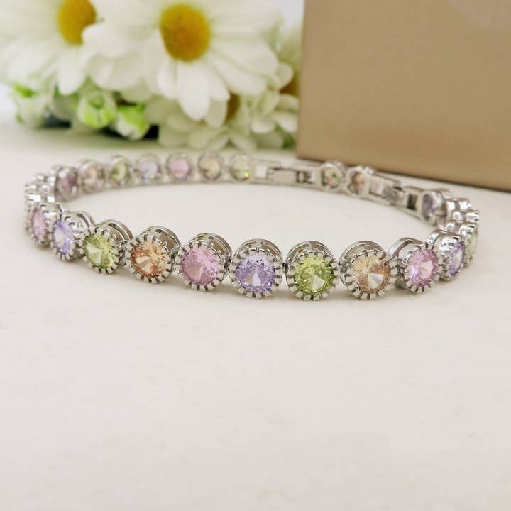 DELILAH SPRING RAINBOW - Tennislänk med runda kubiska zirkoner för wholesale av Daemon srls