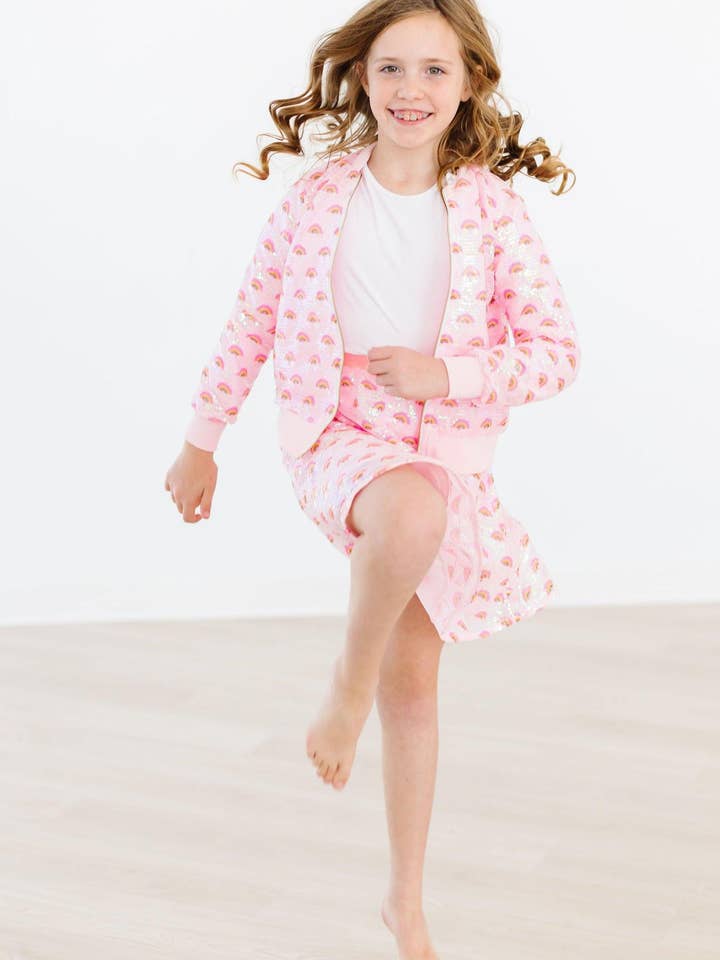 Mila & Rose - Wholesale Bomber Jacket - Kids - Pink Rainbow Sequin Jacket3