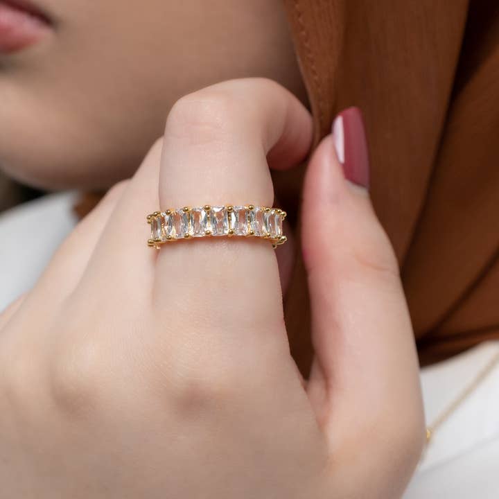 Banda Eternity Baguette Dourada por atacado de Harma