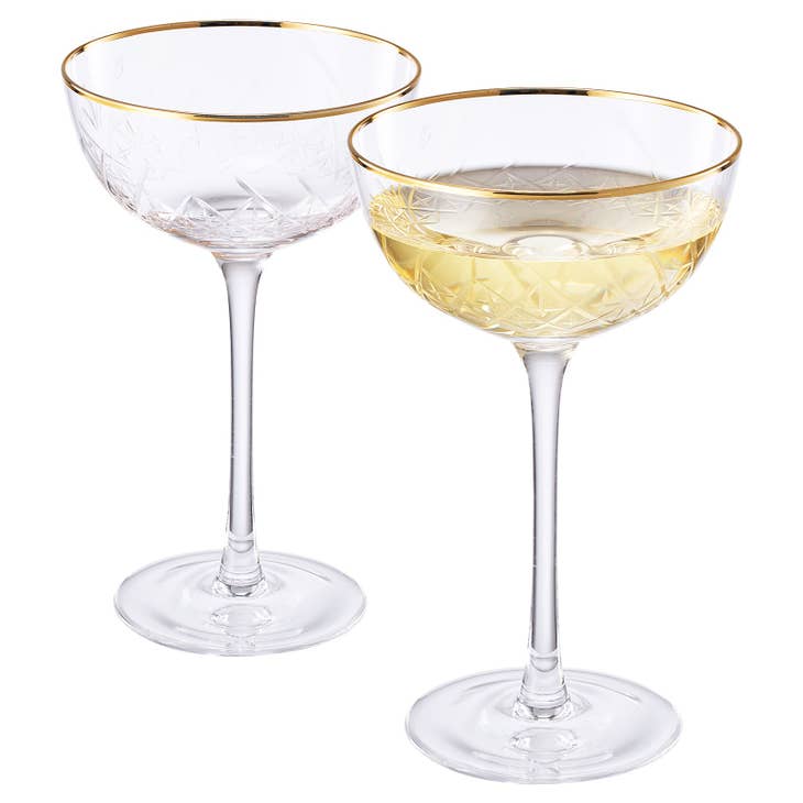 The Wine Savant Colored Crystal Gilded Rim Coupe Glass, Large 9oz Cock