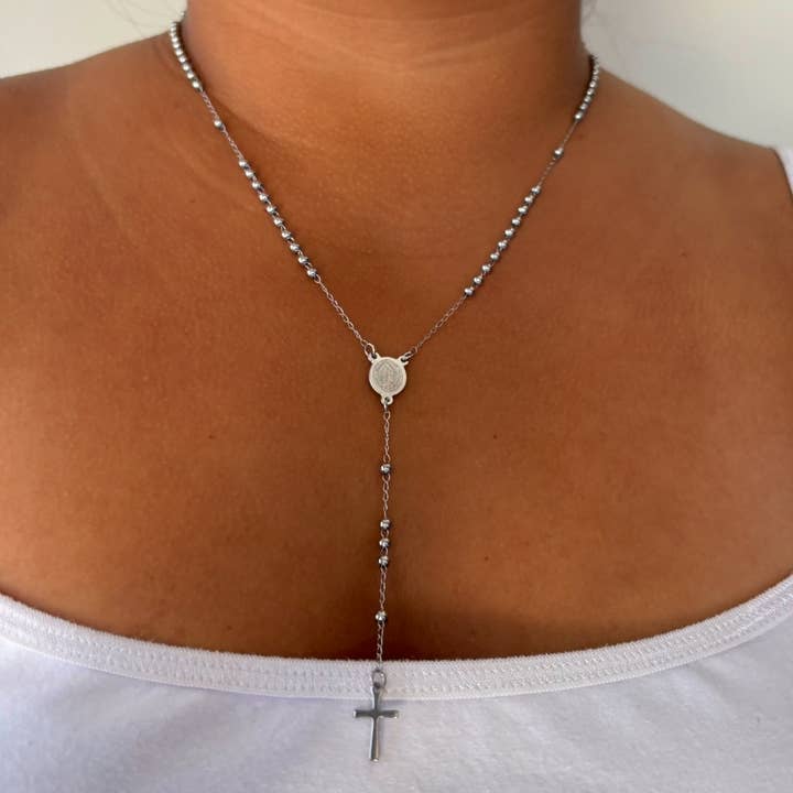Silver Rosary Necklace for wholesale by B Jewels By Brit