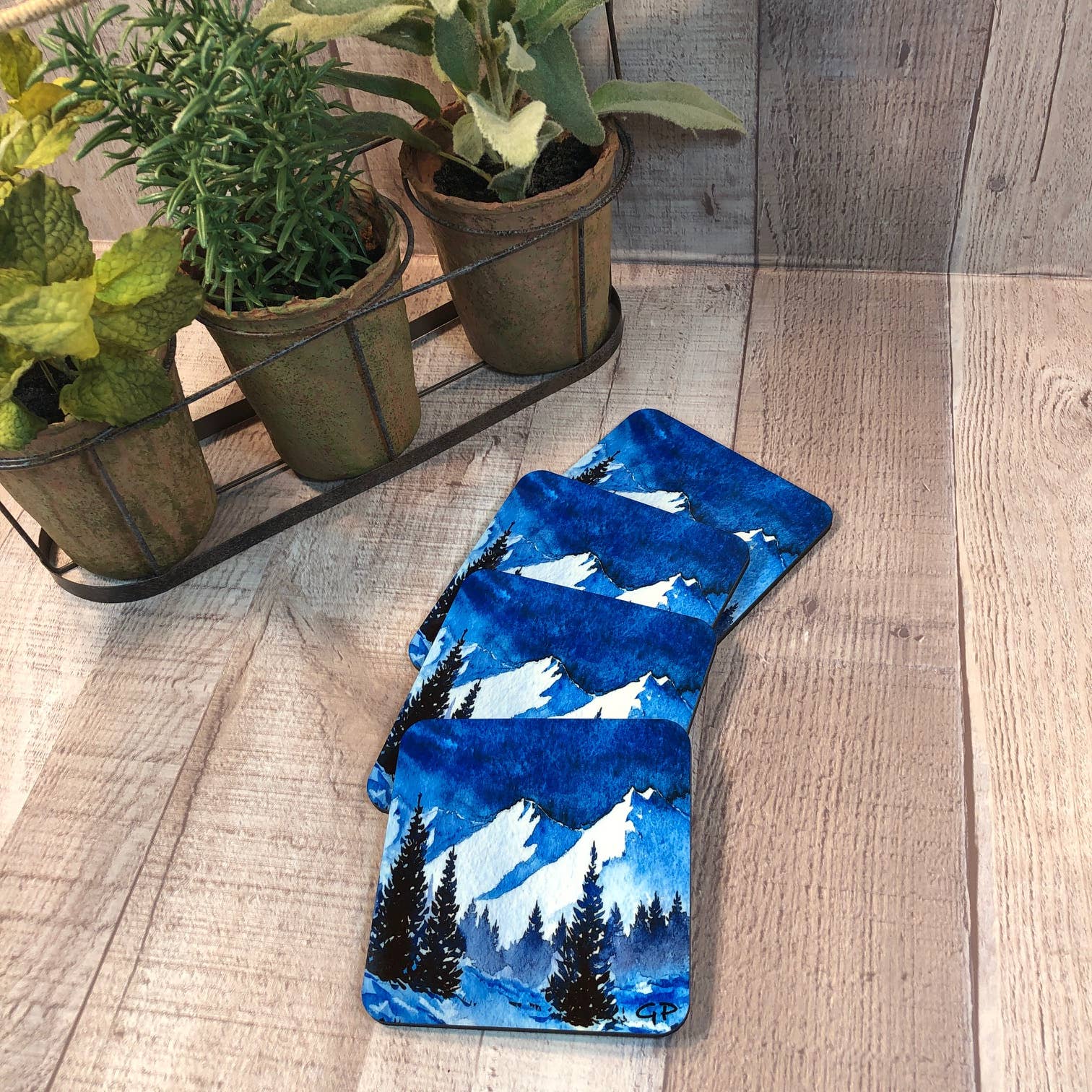 GP Originals - Wholesale Coasters - Winter Mountain Snow 4 Piece Coaster Set Hardboard2