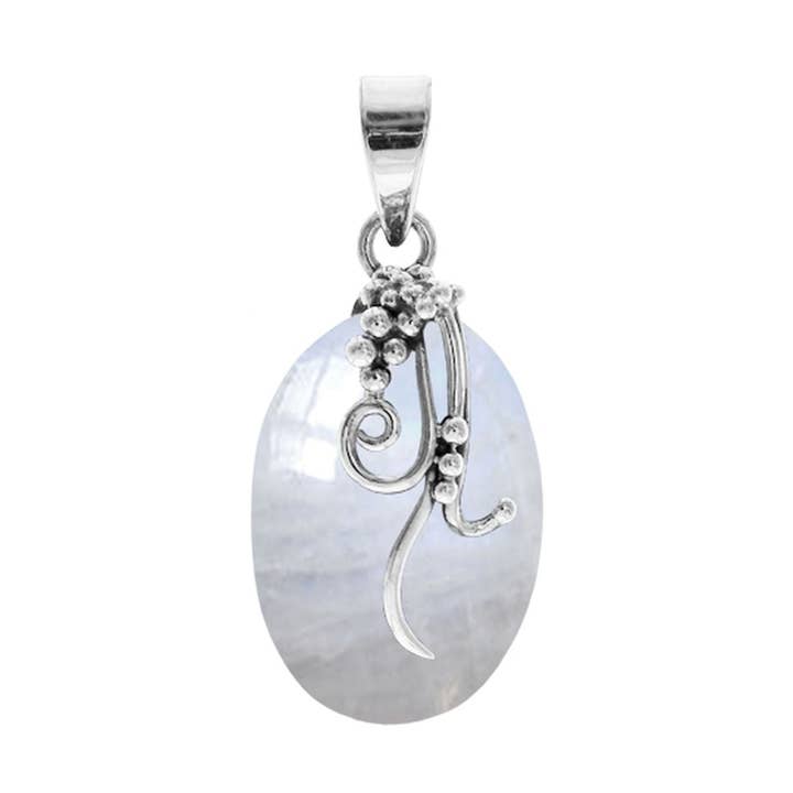 Pendente de pedra da lua arco-íris com sobreposição orgânica por atacado de Kali Ma Designs - Sterling Silver Jewellery