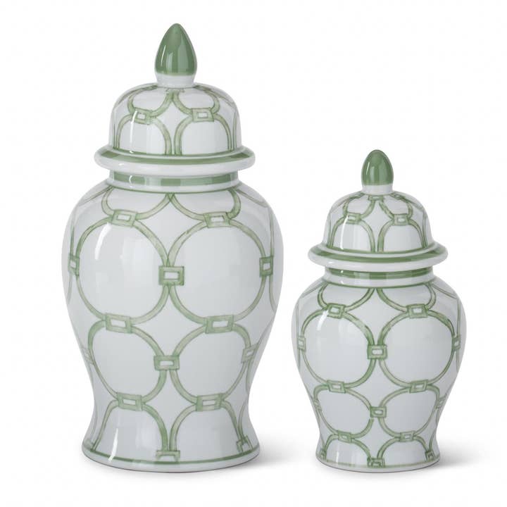 Set van 2 groene en witte keramische gemberpotten voor wholesale door Dunn Deals