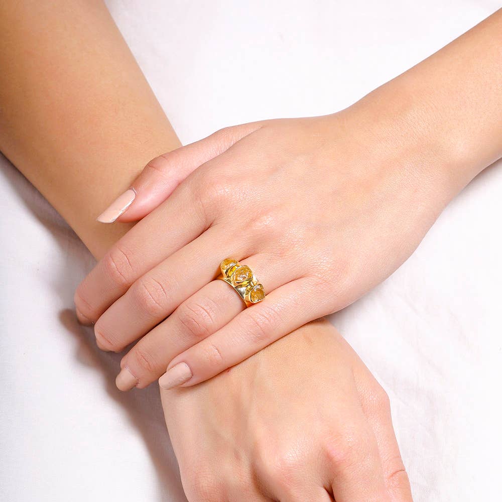 Tiramisu - Wholesale Multi-Stone Ring - Raw Citrine 925 Sterling Silver Wide Band Three Stone Ring1