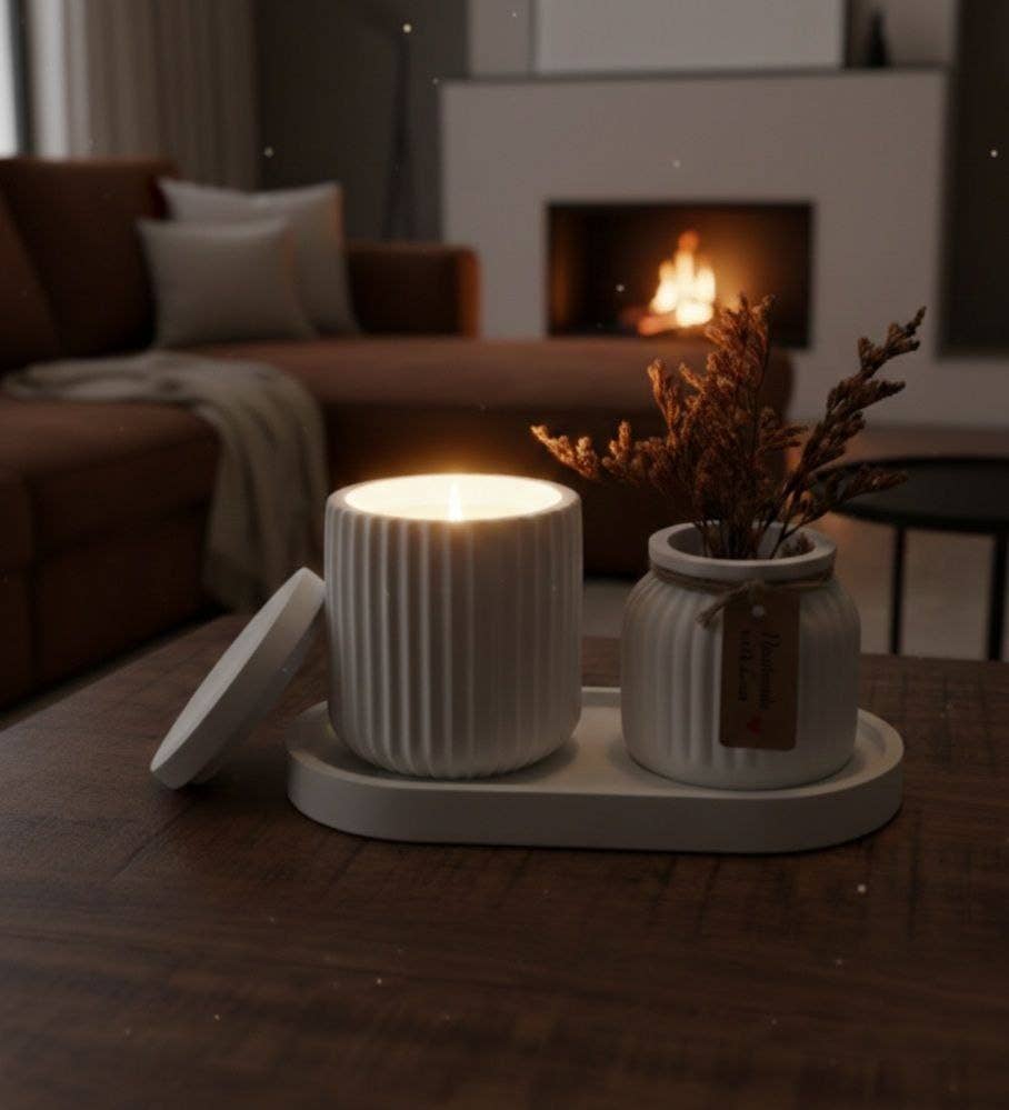 kanara Oud - Wholesale Jar/Filled Candle - Decoratieve Jesmonite Set – Artisan Quartet Set1