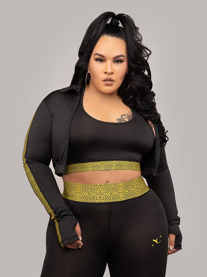 Marty yellow Dot Print 3-Piece Active Set for wholesale by Nina Cheyenne Apparel