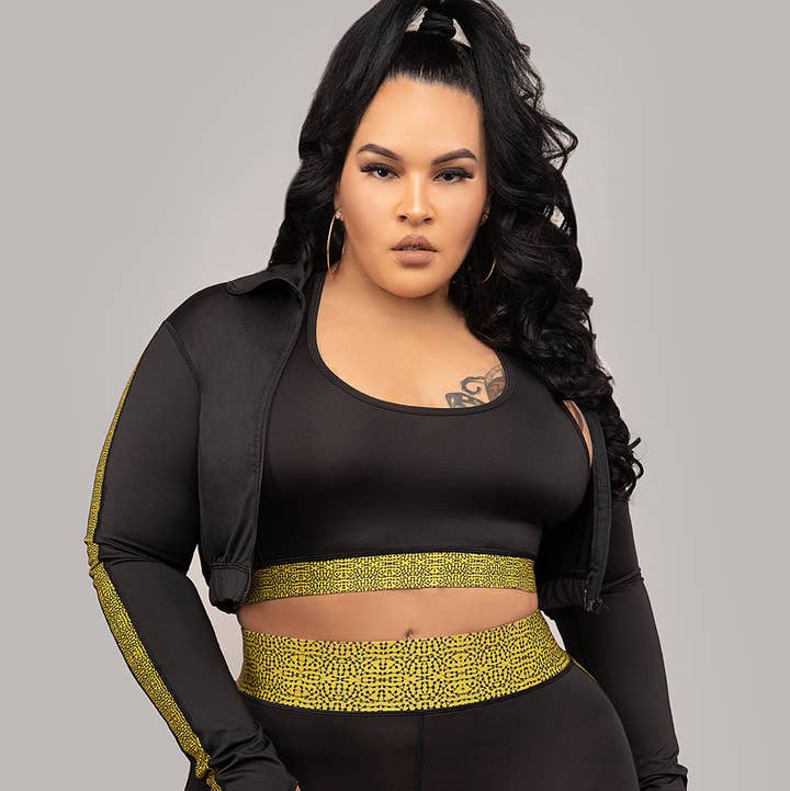 Nina Cheyenne Apparel - Wholesale Activewear Set - Women's - Marty yellow Dot Print 3-Piece Active Set