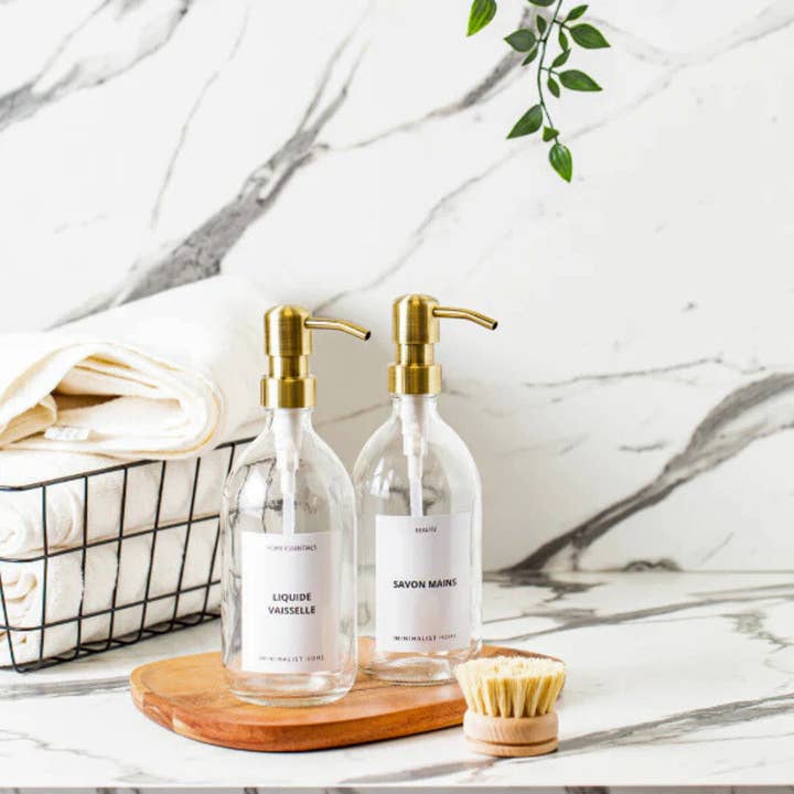 The Minimalist Home – wholesale Tvåldispenser – Genomskinlig glas tvålpump för kök – 500 ml - Tillverkad i Frankrike