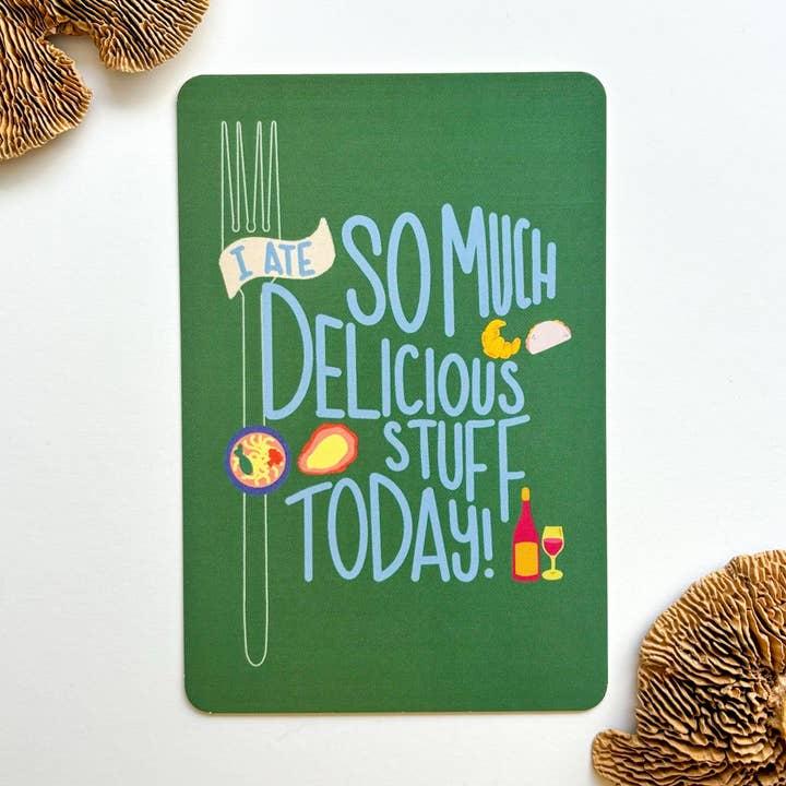 Ate Delicious Stuff Travel Postcard for wholesale by Bean Horse Car Designs