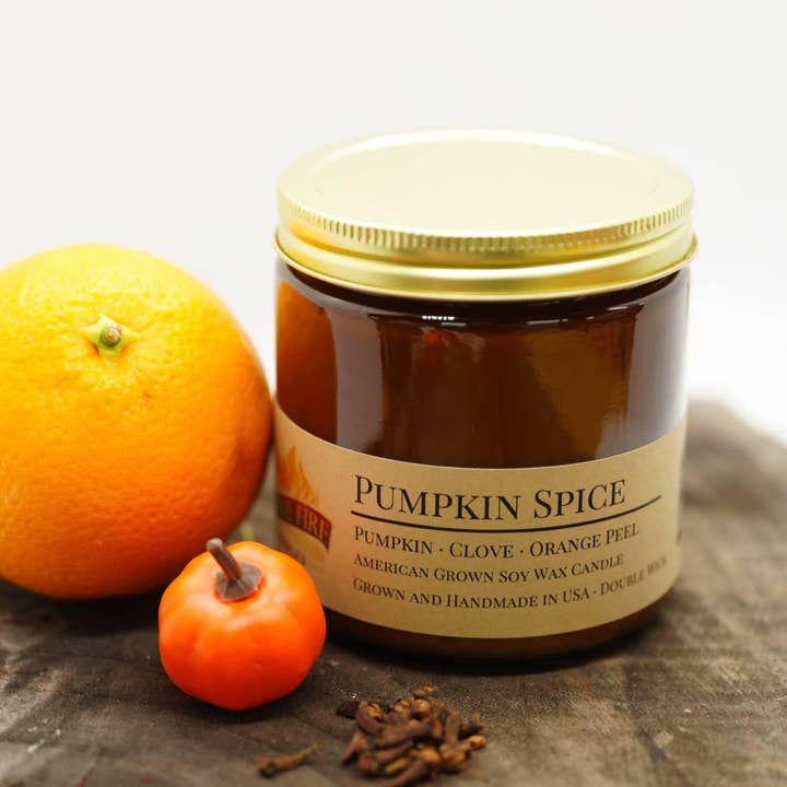 VIAI Beauty - Wholesale Jar/Filled Candle - Pumpkin Spice Soy Wax Candle | 16 oz Double Wick Amber Apothecary Jar1