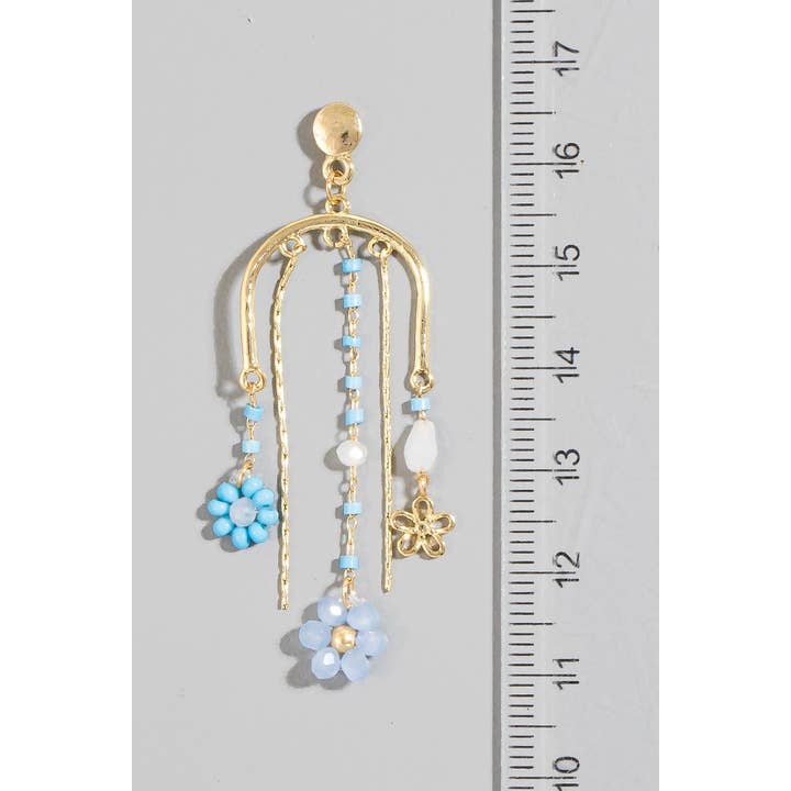 The Looks by Fame Accessories - Wholesale Dangle Earrings - Intricate Beaded Flower And Chains Dangle Earrings
