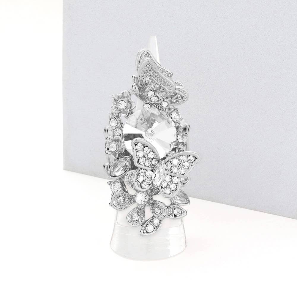 Sensibling Corp. - Wholesale Cocktail/Statement Ring - Crystal Pave Floral Butterfly Stretch Ring7