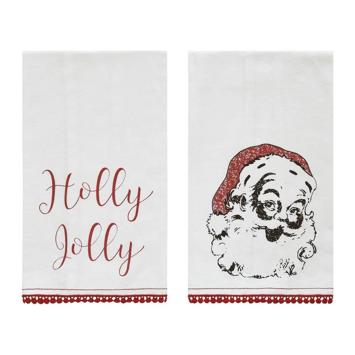 VHC Brands - Wholesale Tea Towel - Kringle Chenille Holly Jolly White Muslin Tea Towel Set of 2 19x28