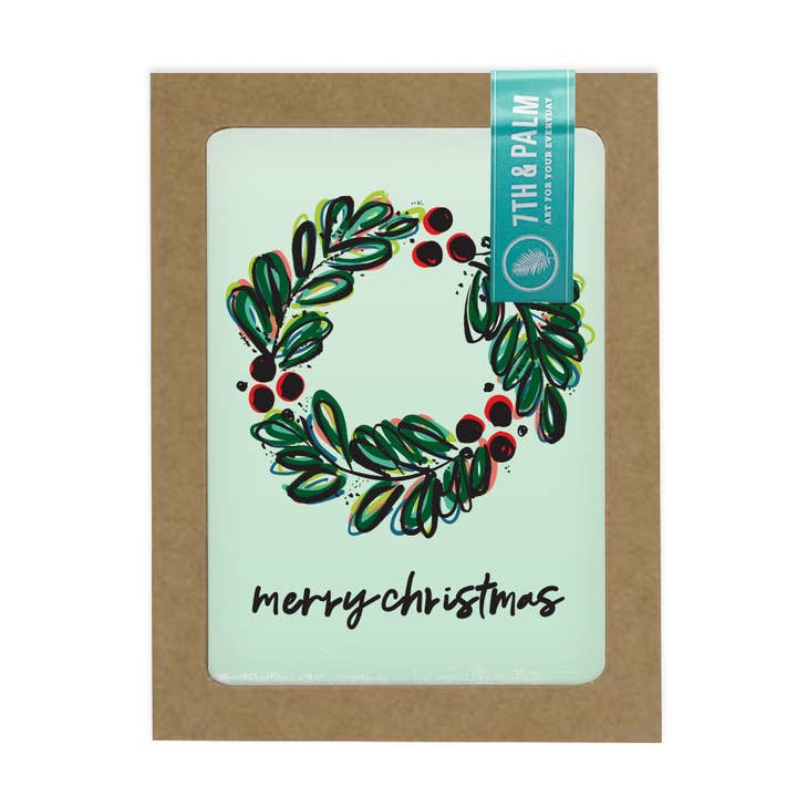 Wreath Merry Christmas Greeting Card - Modern Christmas Card for wholesale by 7th & Palm
