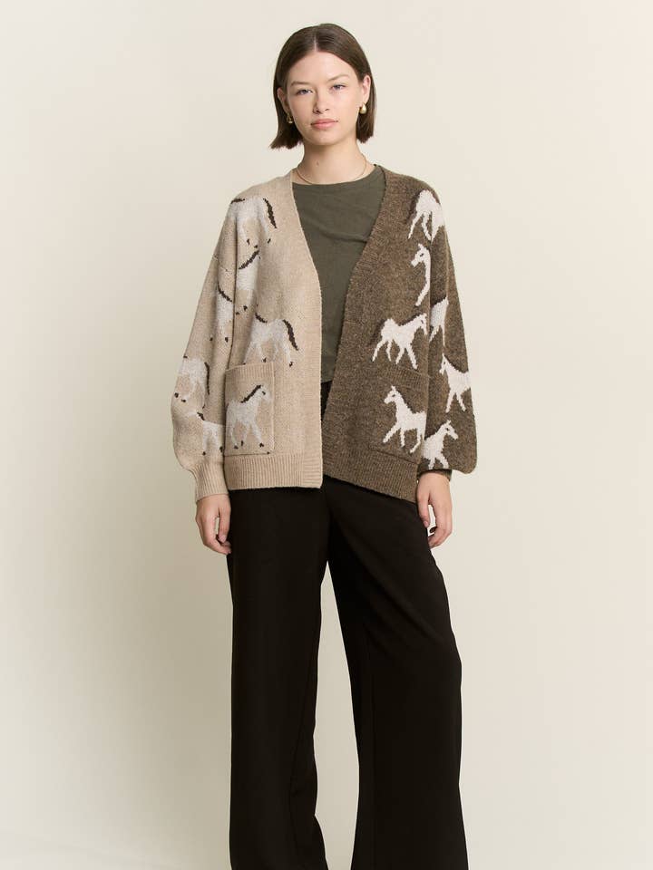 PLUS SIZE TWO TONE WHITE HORSE CARDIGAN for wholesale by JADE BY JANE