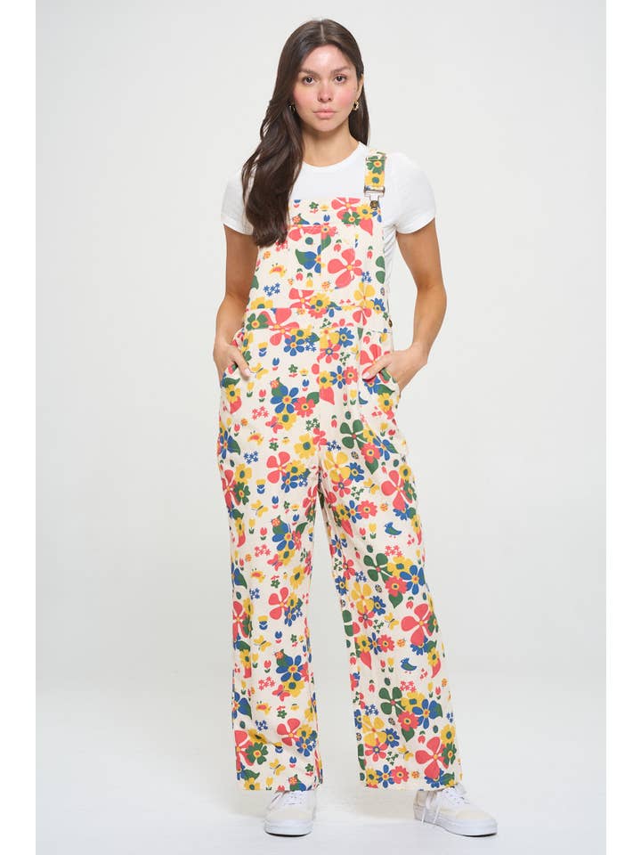 SM WARDROBE - Wholesale Overalls - Women's - MULTI COLOR FLORAL PRINT OVERALLS