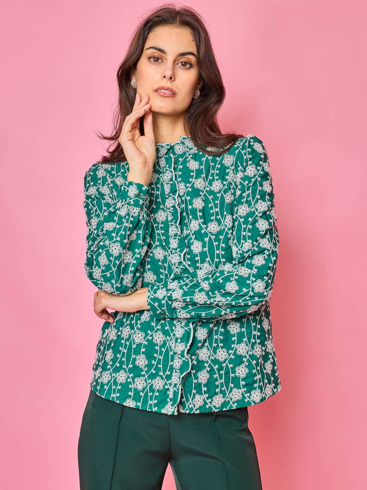Embroidered shirt, Floral, Long sleeves, Round neck XYLOMA for wholesale by LOVIE & CO
