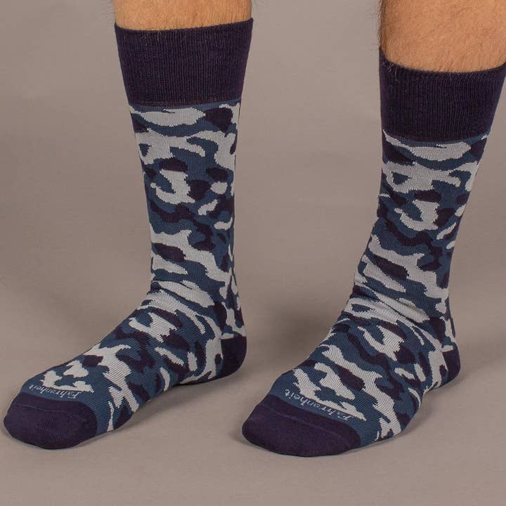 Men's Cotton Crew Sock | Blue Camouflage for wholesale by Fahrenheit