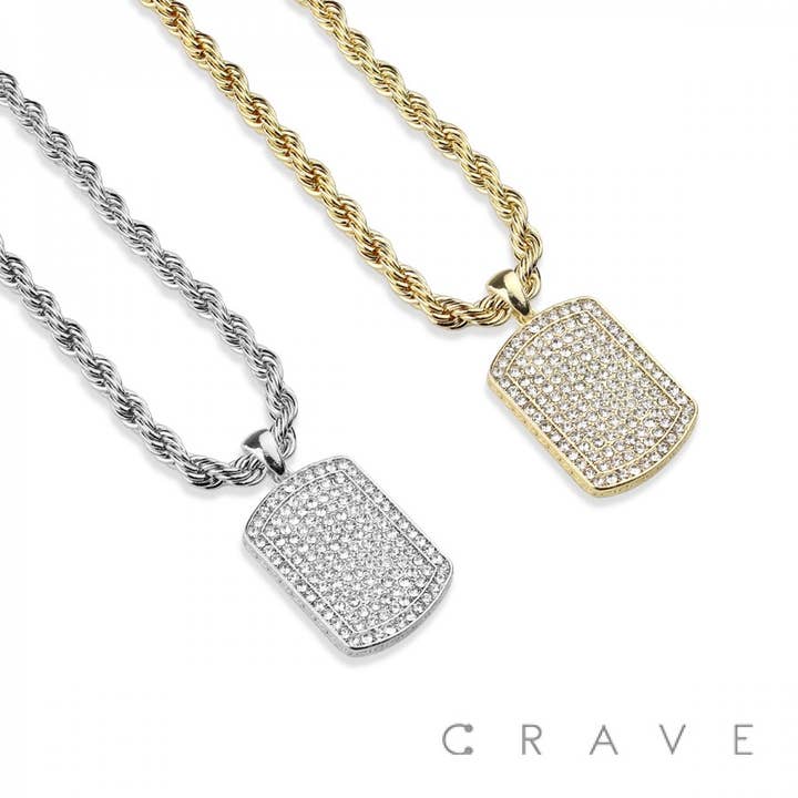 GEM PAVED TAG HIP HOP BLING ALLOY PENDANT WITH CHAIN for wholesale by CRAVE