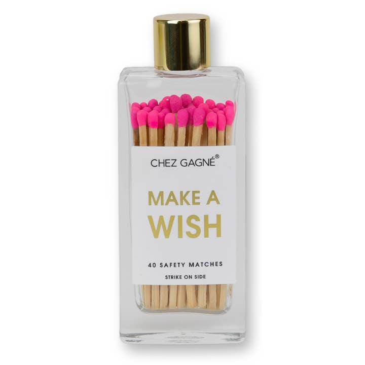 Make A Wish - Birthday Glass Bottle Safety Matches - Bright Pink for wholesale by Chez Gagné