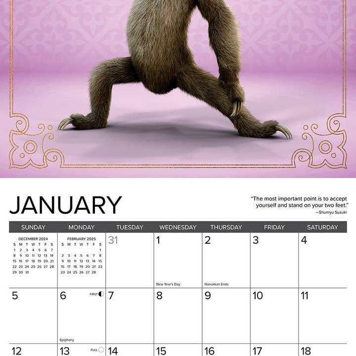 Willow Creek Press & Gifts – wholesale Calendar – Sloth Yoga 2025 Wall Calendar