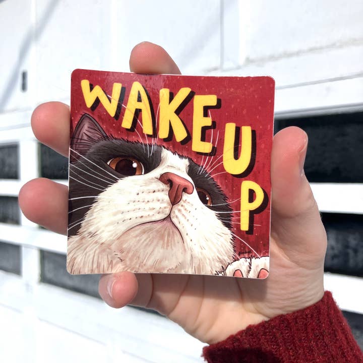 Wake Up, Tuxedo Cat, Premium Vinyl for wholesale by Art Fimbel
