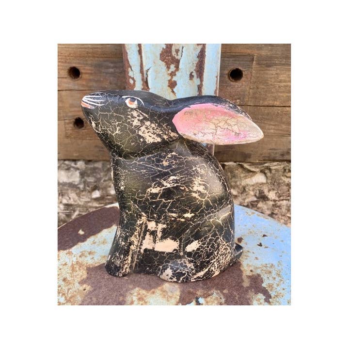 Paloma Black (Casa Natura Design, S.L.) - Wholesale Decorative Figurine - Hand-Painted Wooden Rabbit Statue