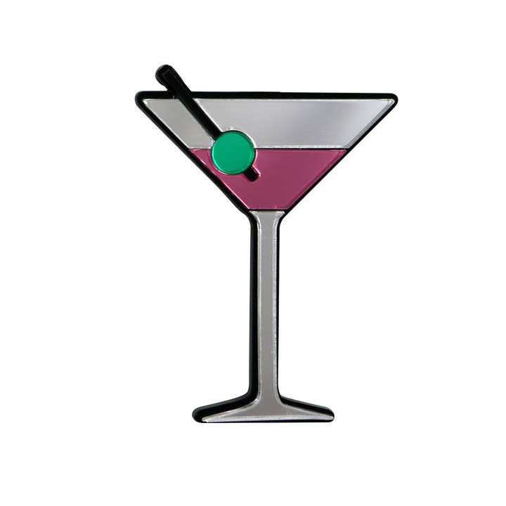 Erschütterte nicht gerührte Martini-Brosche für den Großhandel von Jennifer Loiselle Accessories