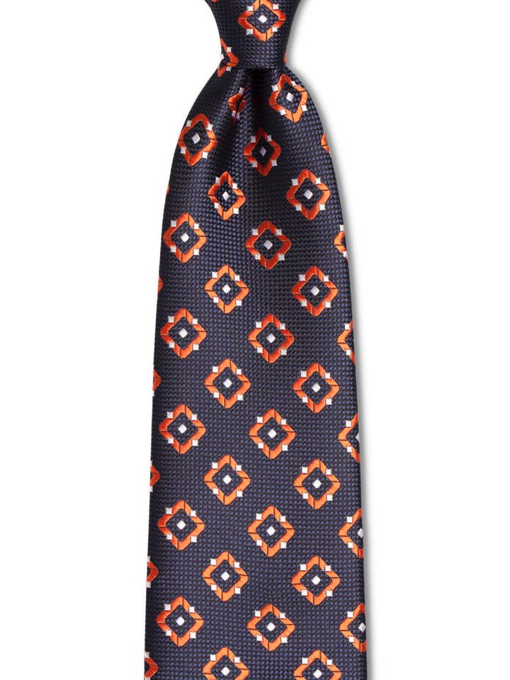 Navy Burnt Orange Geometric Traditional Tie for wholesale by GoTie