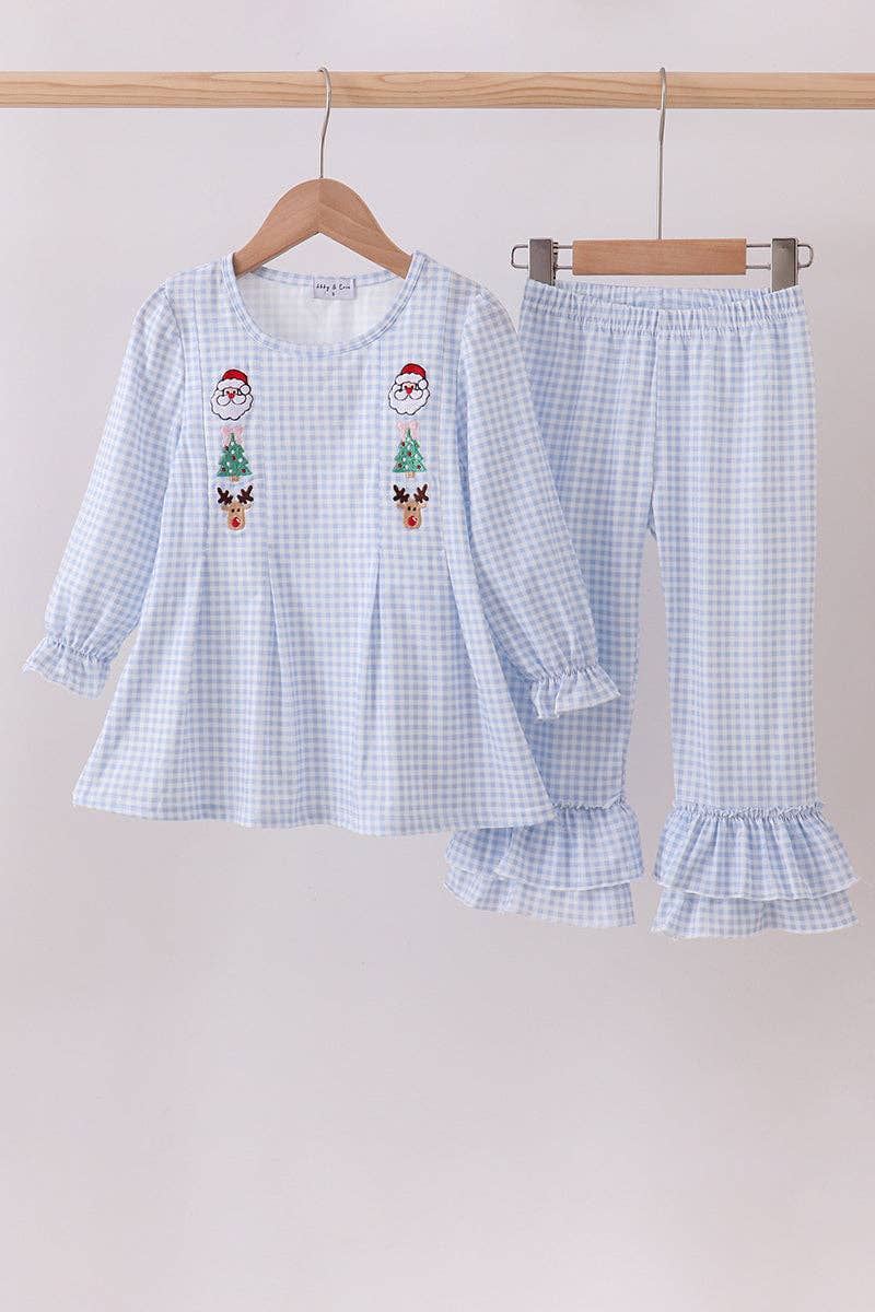 Mom & Co. - Wholesale Top & Pant Set - Kids - Blue santa claus embroidery ruffle pants set0