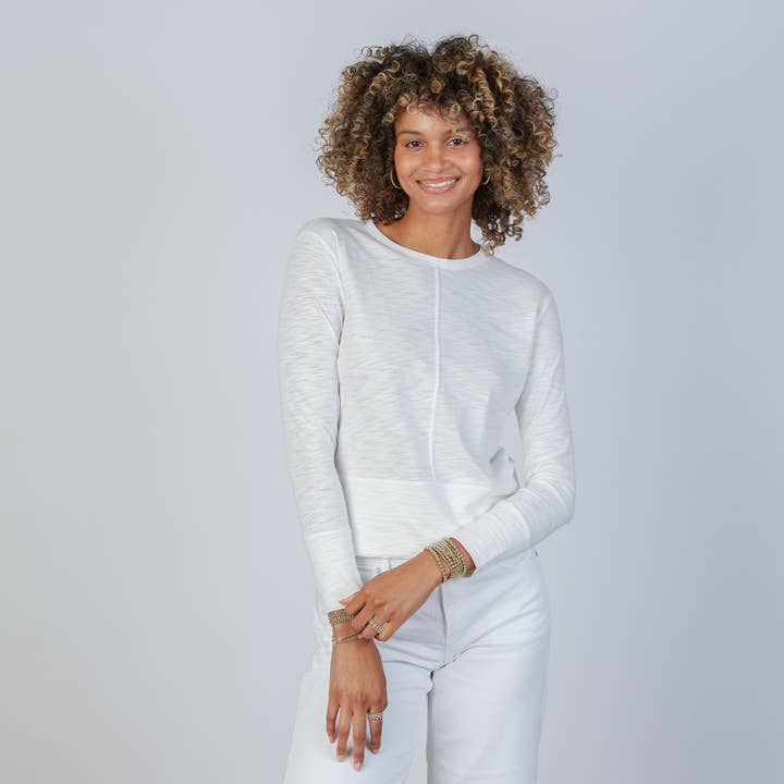 Celia Perfect Length Tee in Ivory - Long Sleeve for wholesale by erin gray