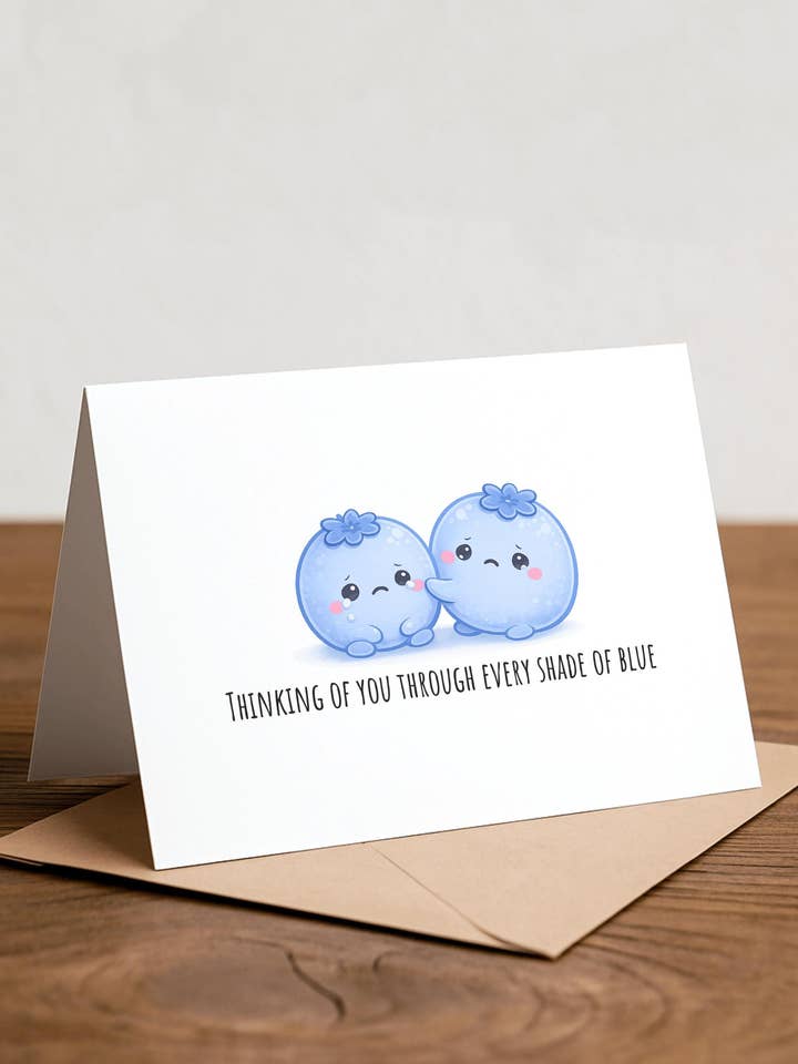 Handgefertigte Beileidskarte mit Blaubeeren-Motiv für den Großhandel von Chewy Lemon Studio