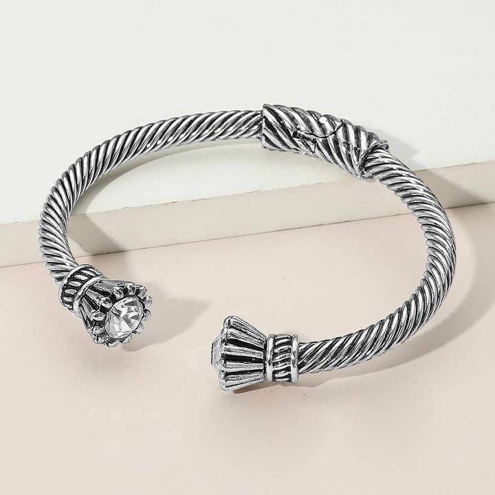 Pulseira Antiga com Ponta de Pedra Redonda e Dobradiça de Metal por atacado de Sensibling Corp.