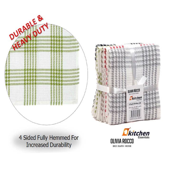ASSORTED Pack of 5 Houndstooth Tea Towels for wholesale on Faire4