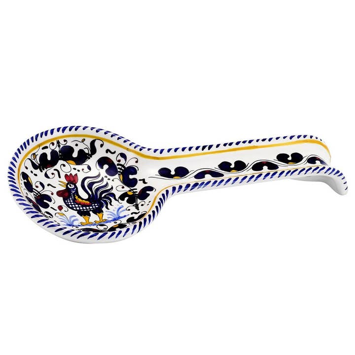 ORVIETO BLUE ROOSTER: Spoon Rest Deluxe for wholesale by Artistica - Deruta of Italy