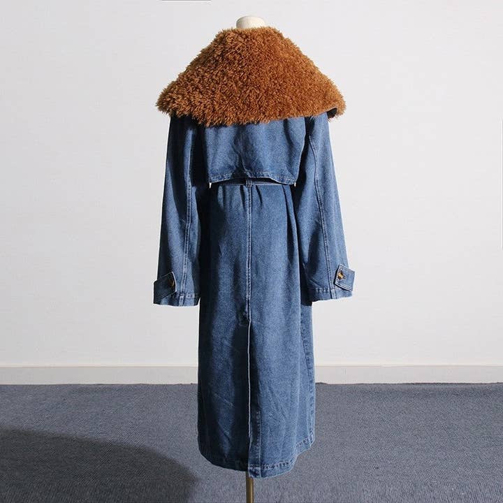 BLUE Detachable Collar Long Denim Style Coat for wholesale on Faire3