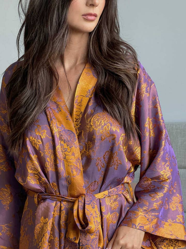purple Oriental Jacquard Kimono Robe for wholesale on Faire7