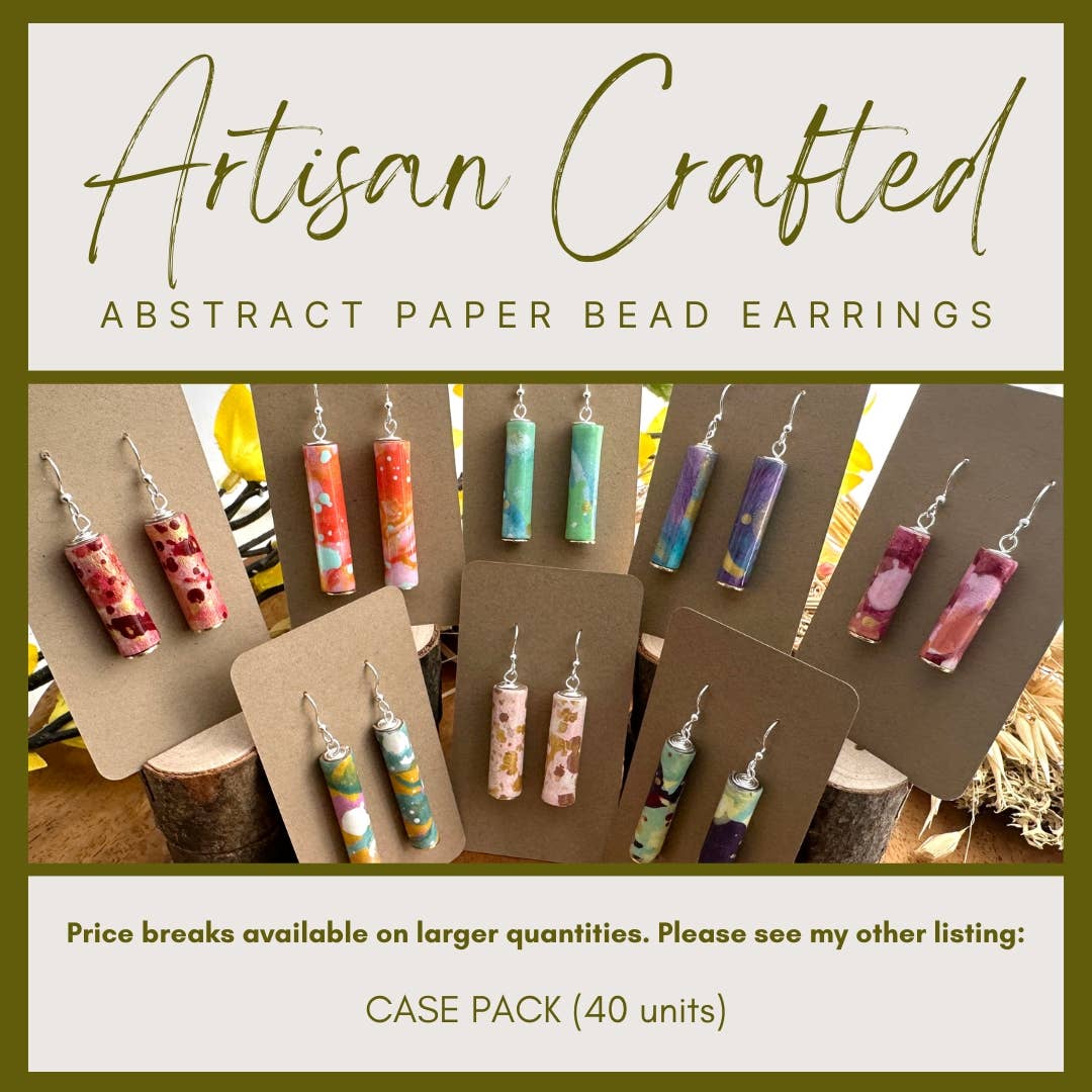 Allison Lake Handmade - Wholesale Dangle Earrings - Abstract Eco-Friendly Painted Paper Bead Earrings | Bundle1