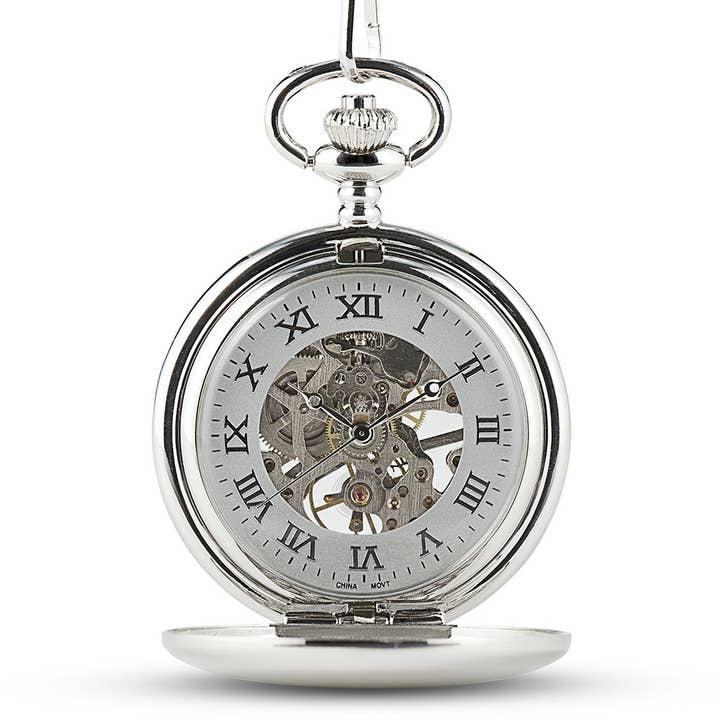 Weddingstar Inc. - Wholesale Zakhorloge - Heren - Zilveren mechanisch zakhorloge en fob